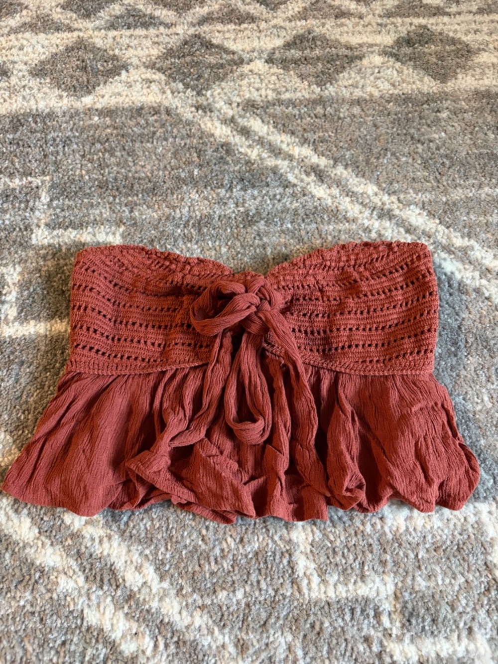 American Eagle Outfitters Rust Red Crochet Tie-Front Tube Top